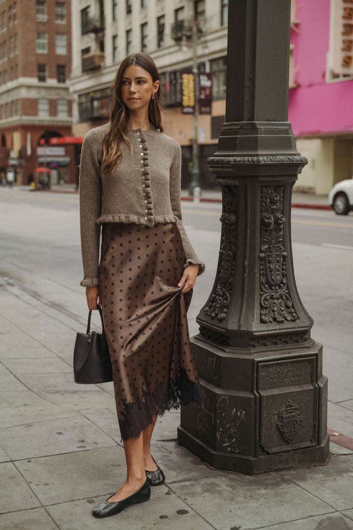 Brown Polka Midi Skirt