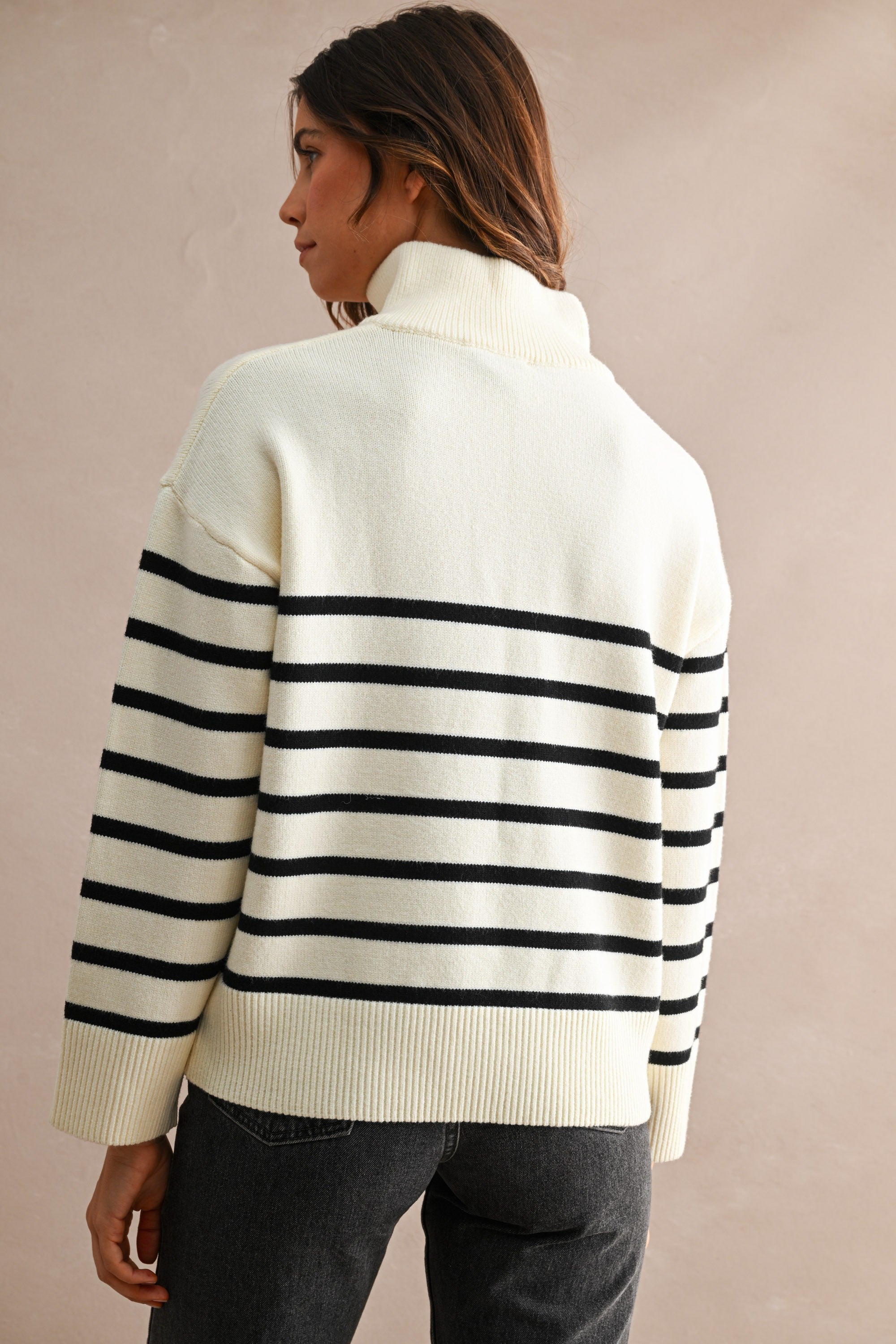 Stripe Half Zip Up Sweater Top