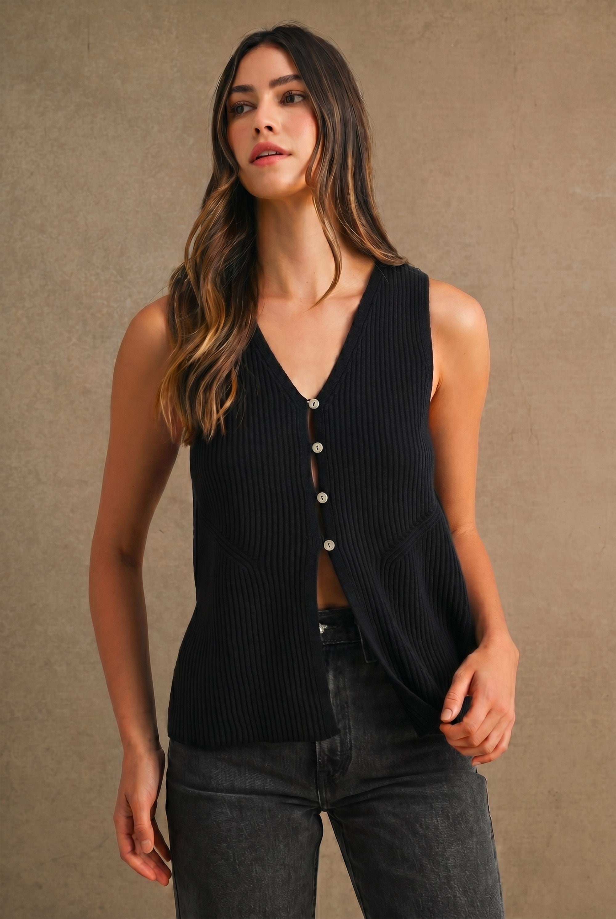 Side Slit Sweater Vest