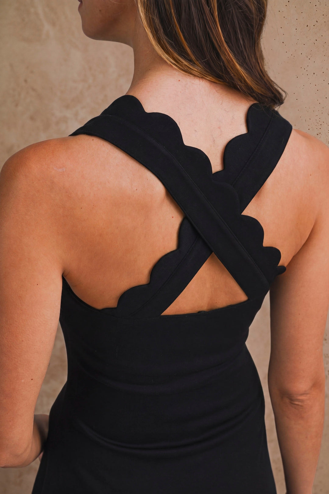 Black Scalloped Romper Dress
