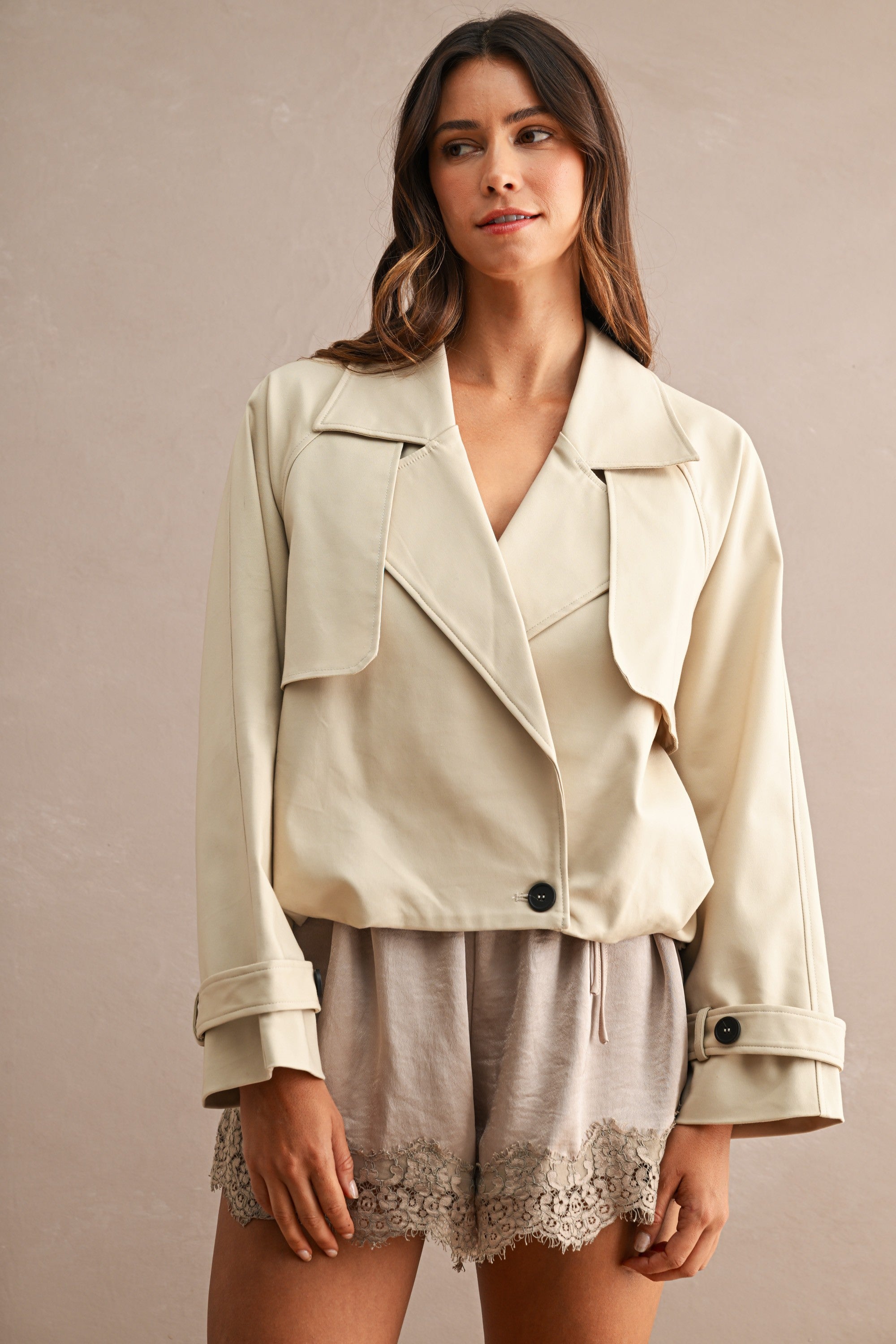 Balloon Crop Trench Jacket