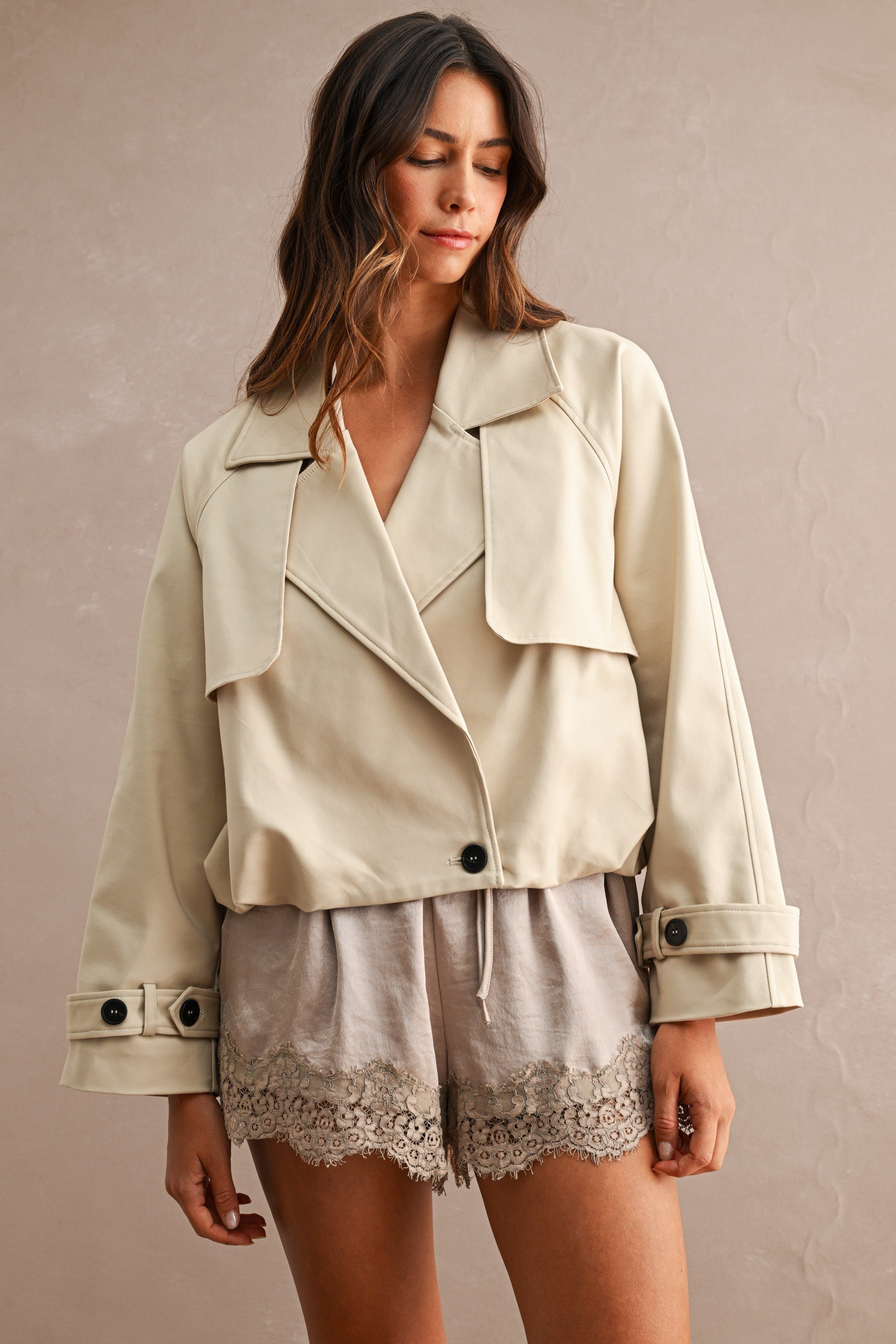 Balloon Crop Trench Jacket