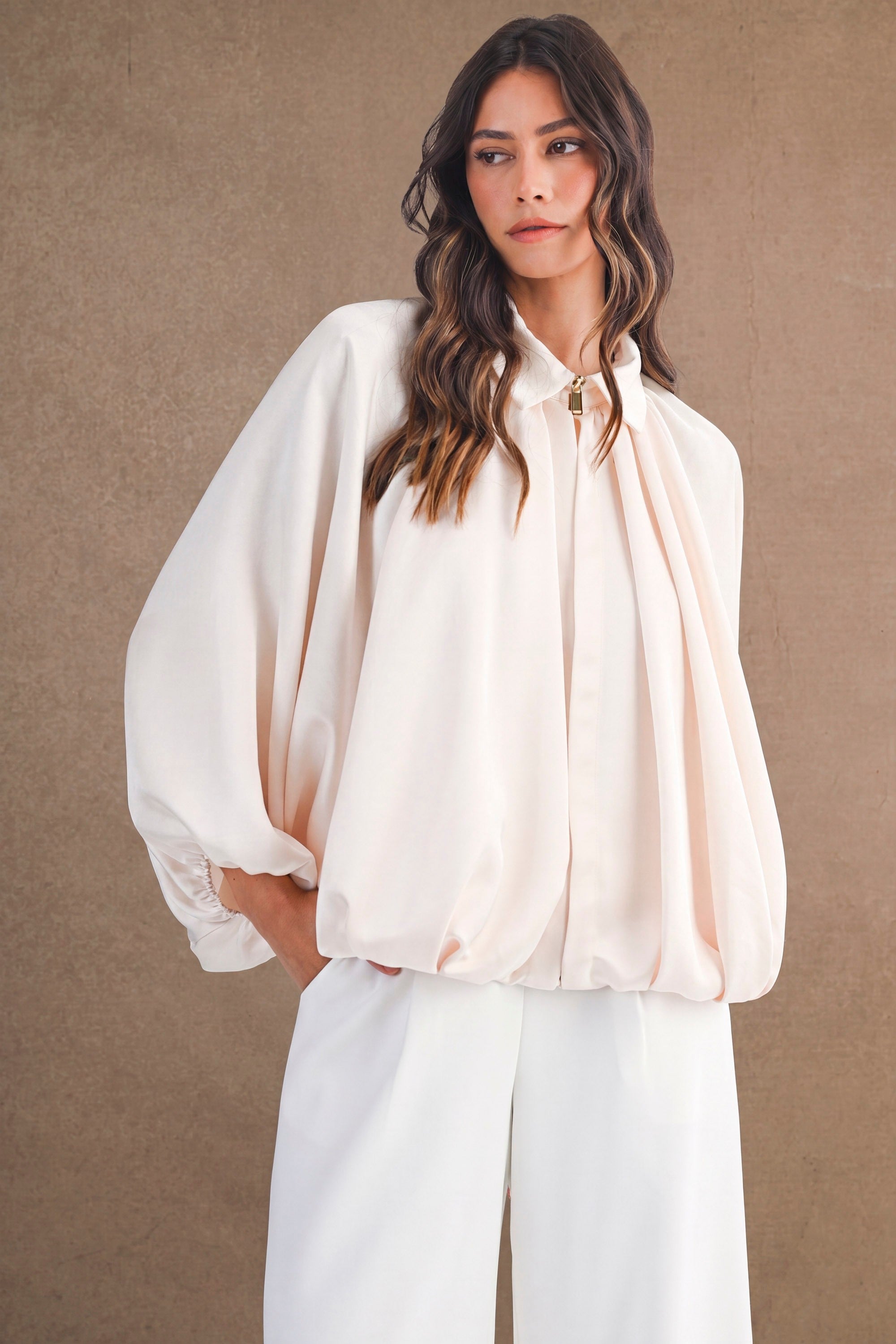 Cream Bubble Bomber Jacket