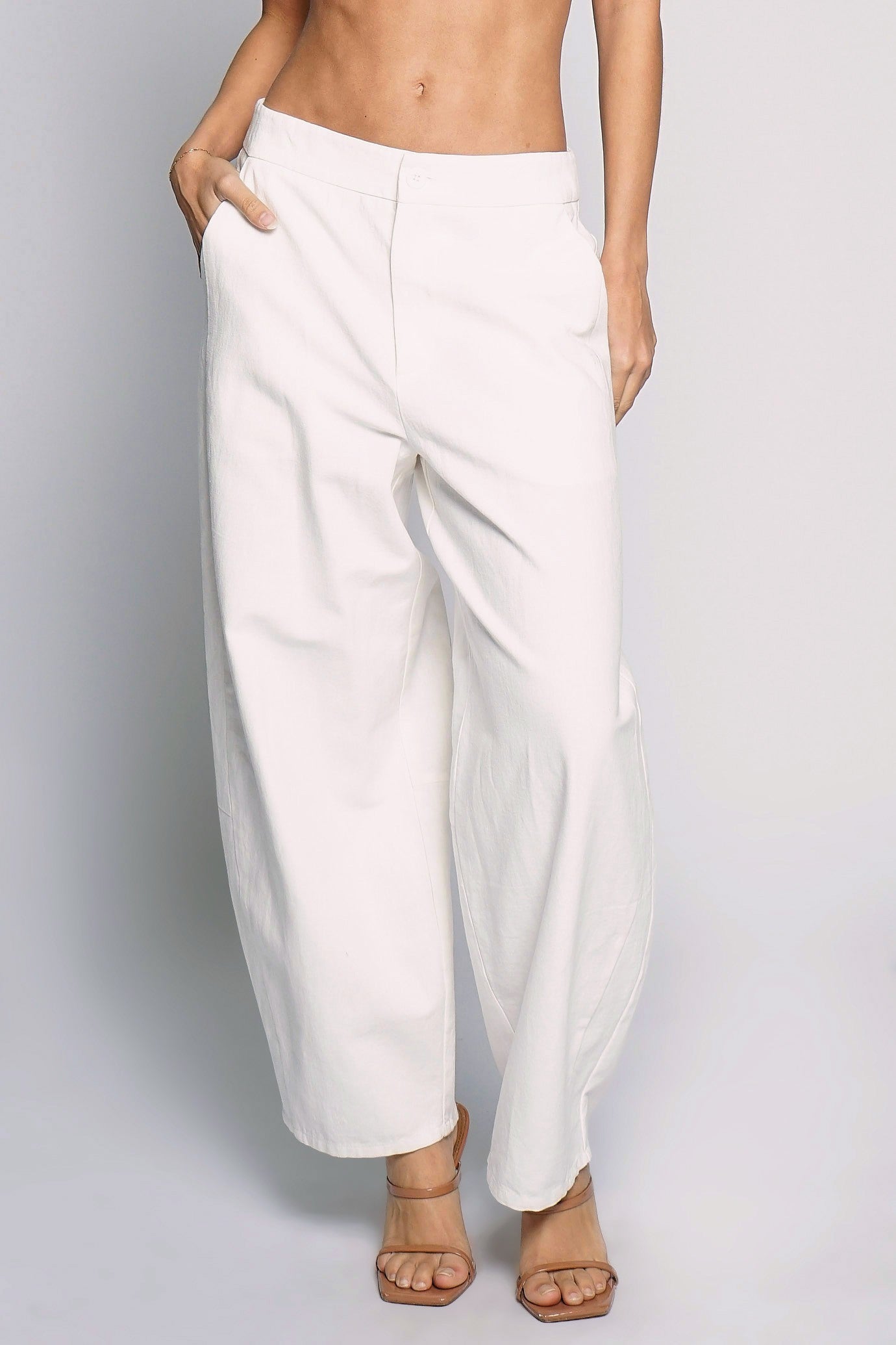 White Linen Barrel Pants