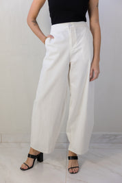 White Linen Barrel Pants