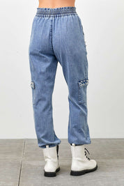 Pearl Stud Denim Jogger