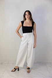 White Linen Barrel Pants