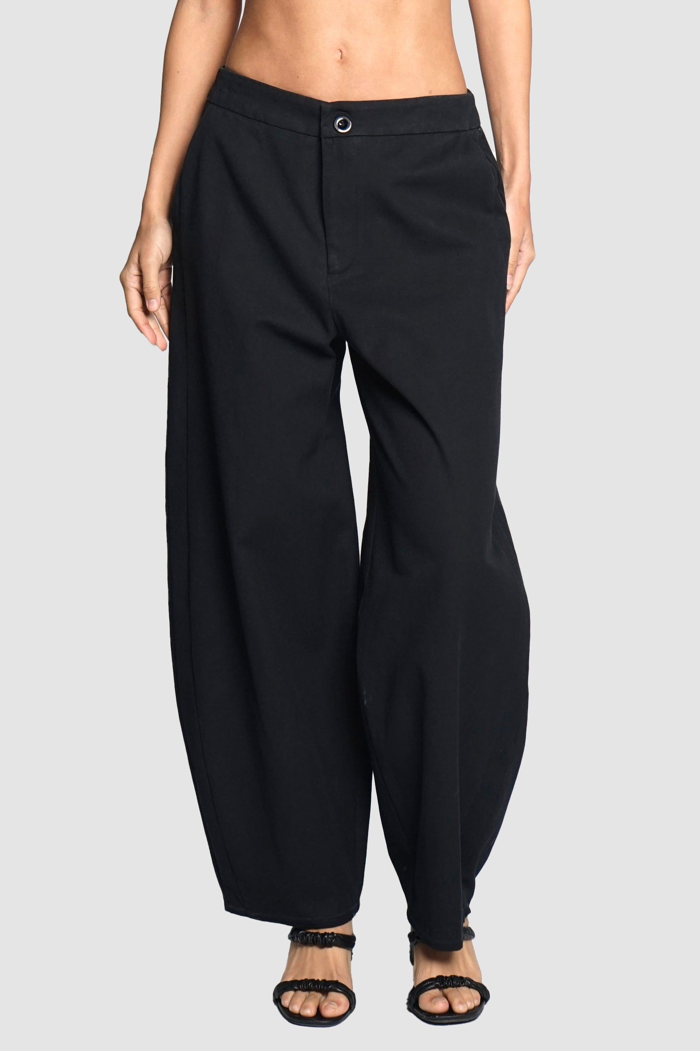 Black Linen Barrel Pants