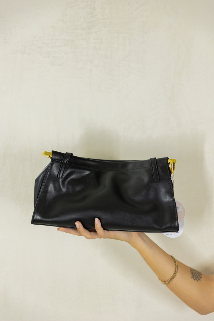 Black Vegan Leather Shoulder Bag