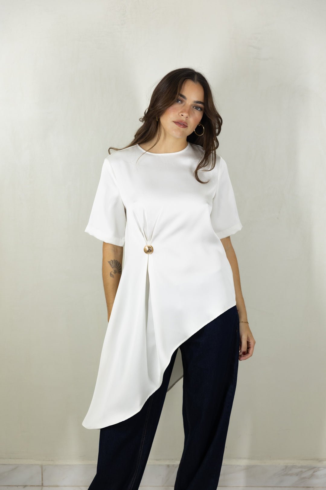 Cream Asymmetric Satin Top