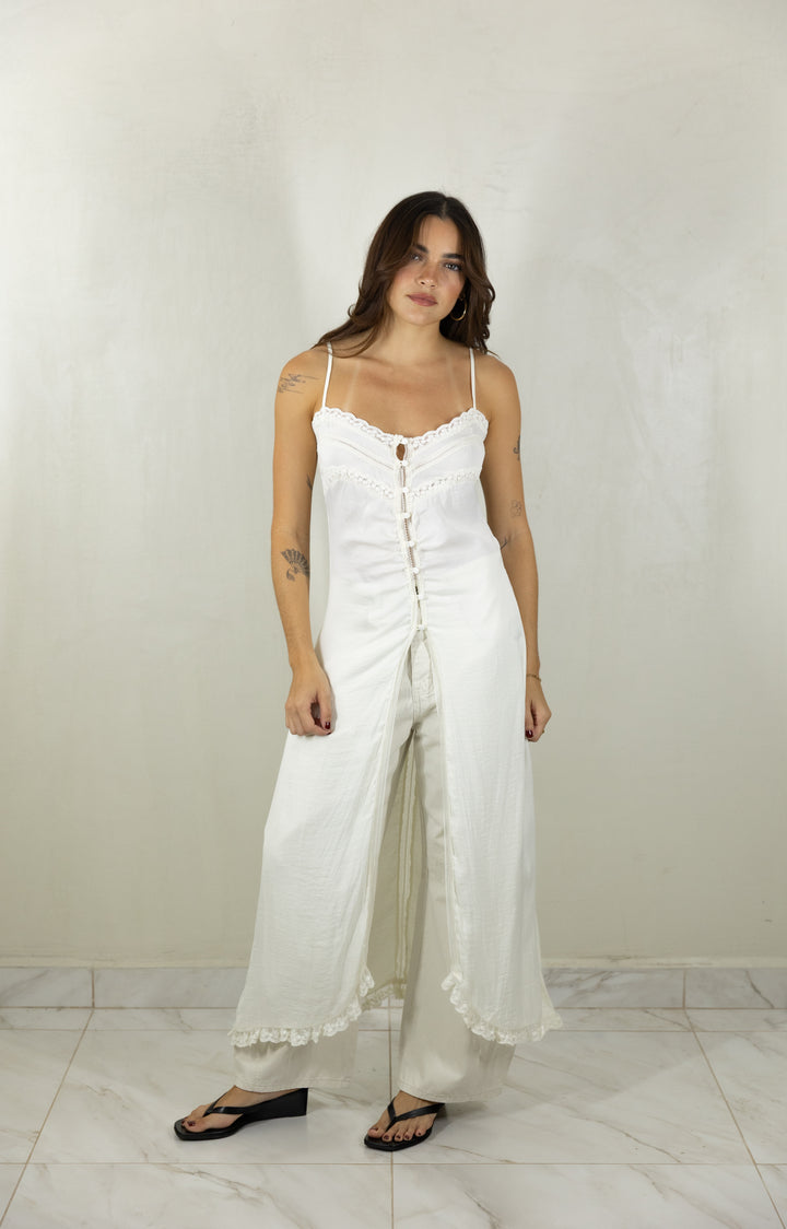 Satin Lace-trimmed Top