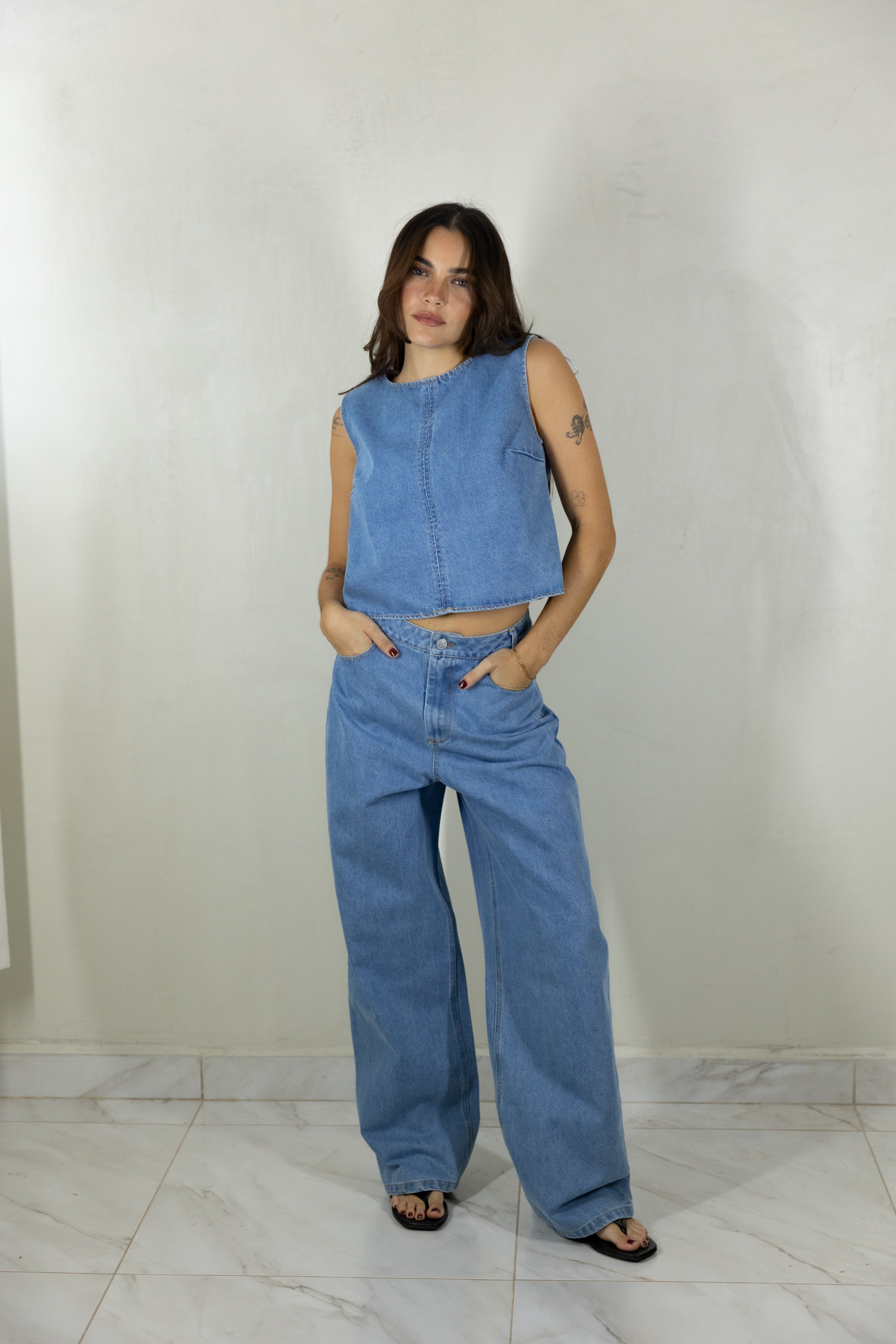 Denim Open Back Set