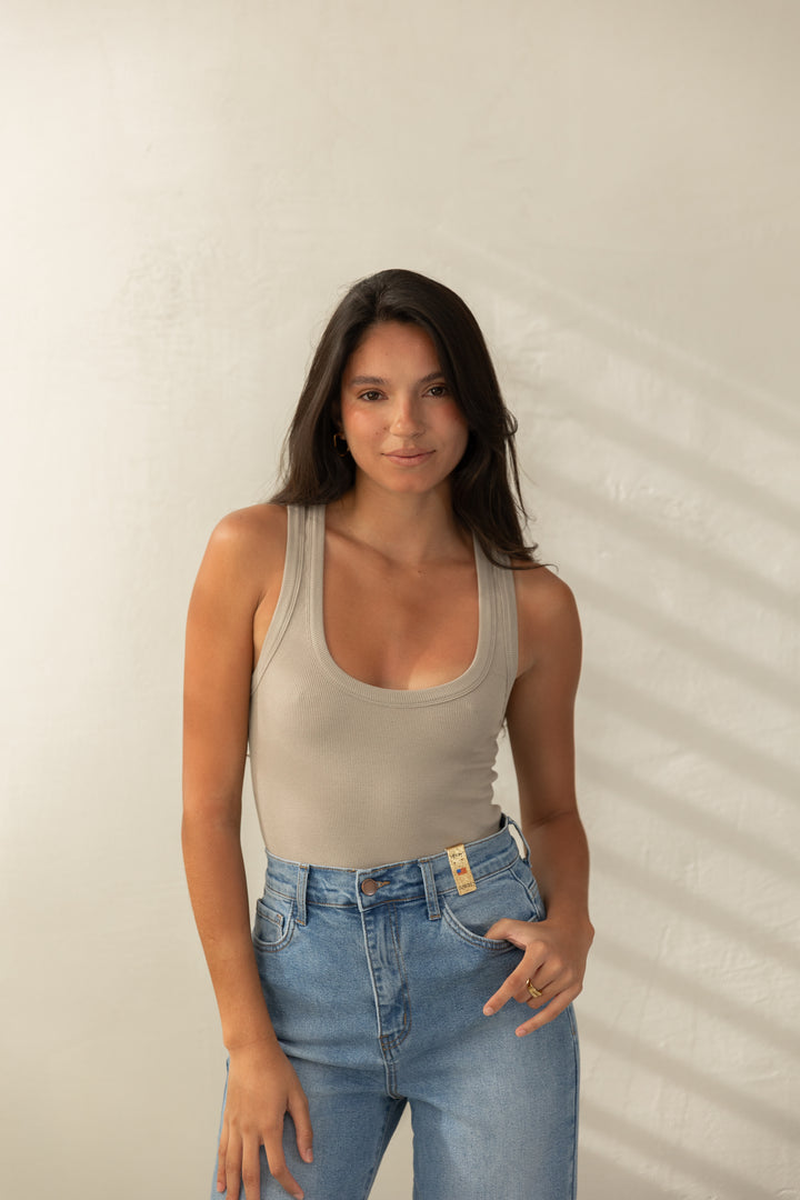 Taupe Sleveless Top
