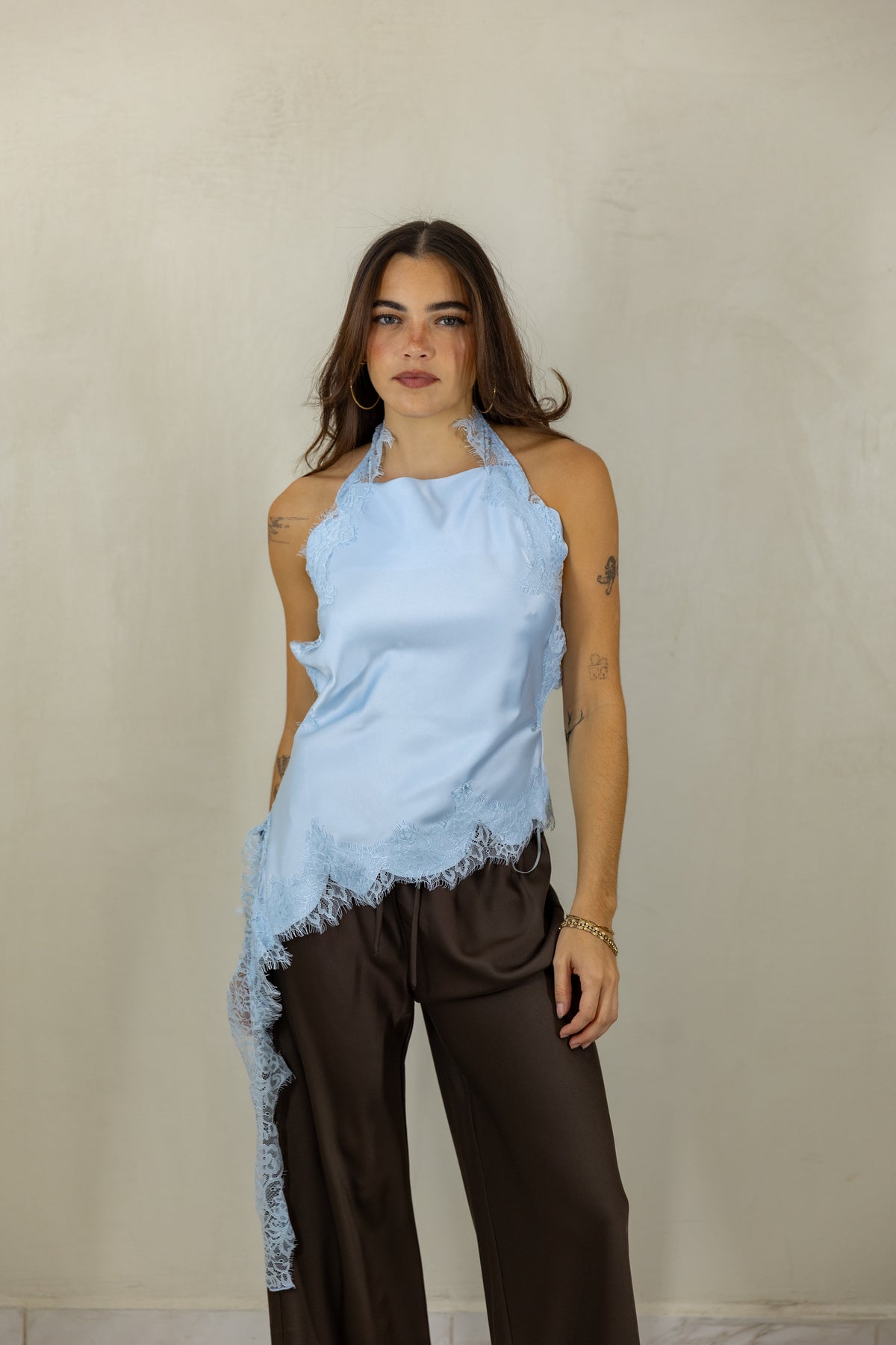 Blue Satin Lace Tank