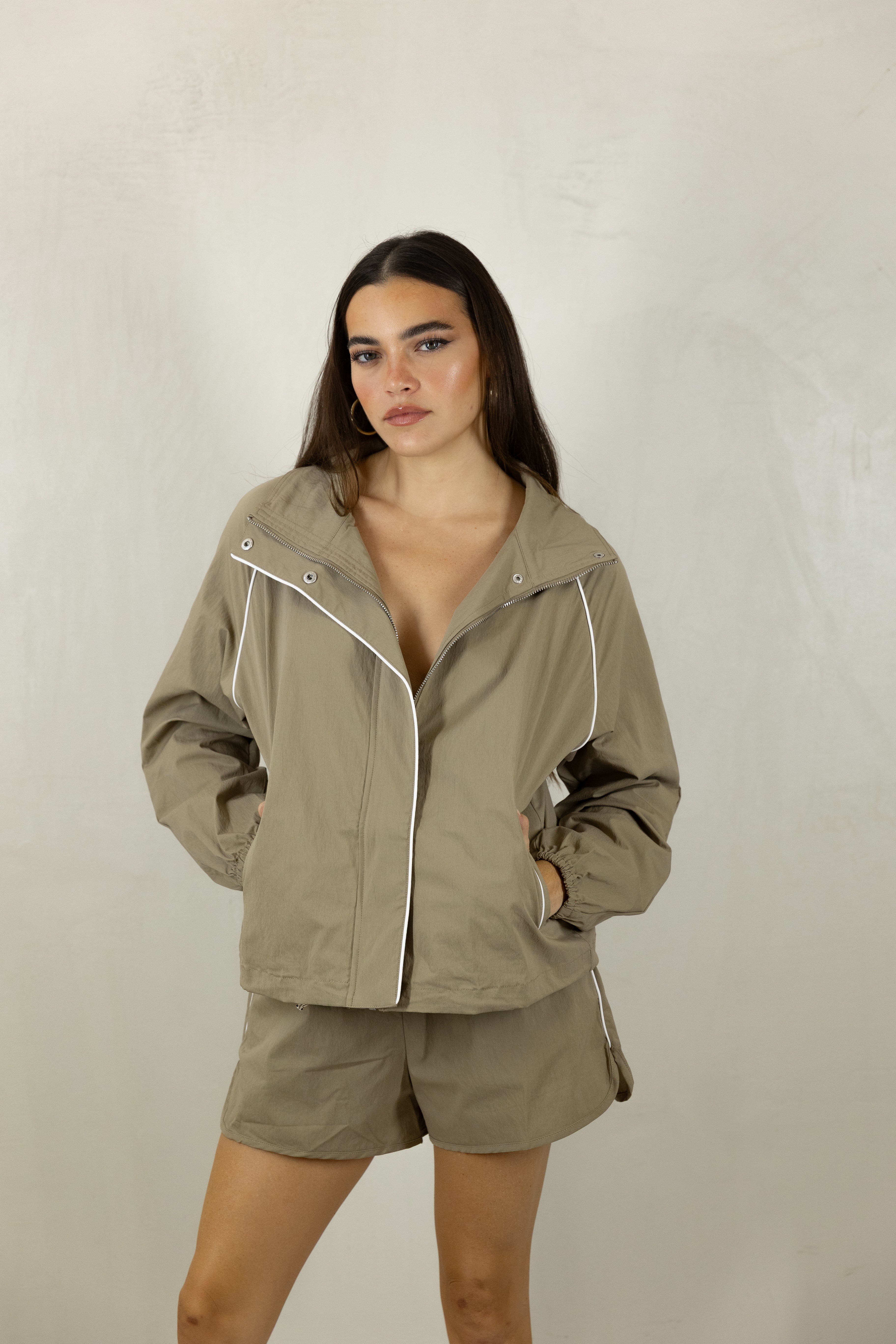 High Neck Bomber Jacket and Shorts Set