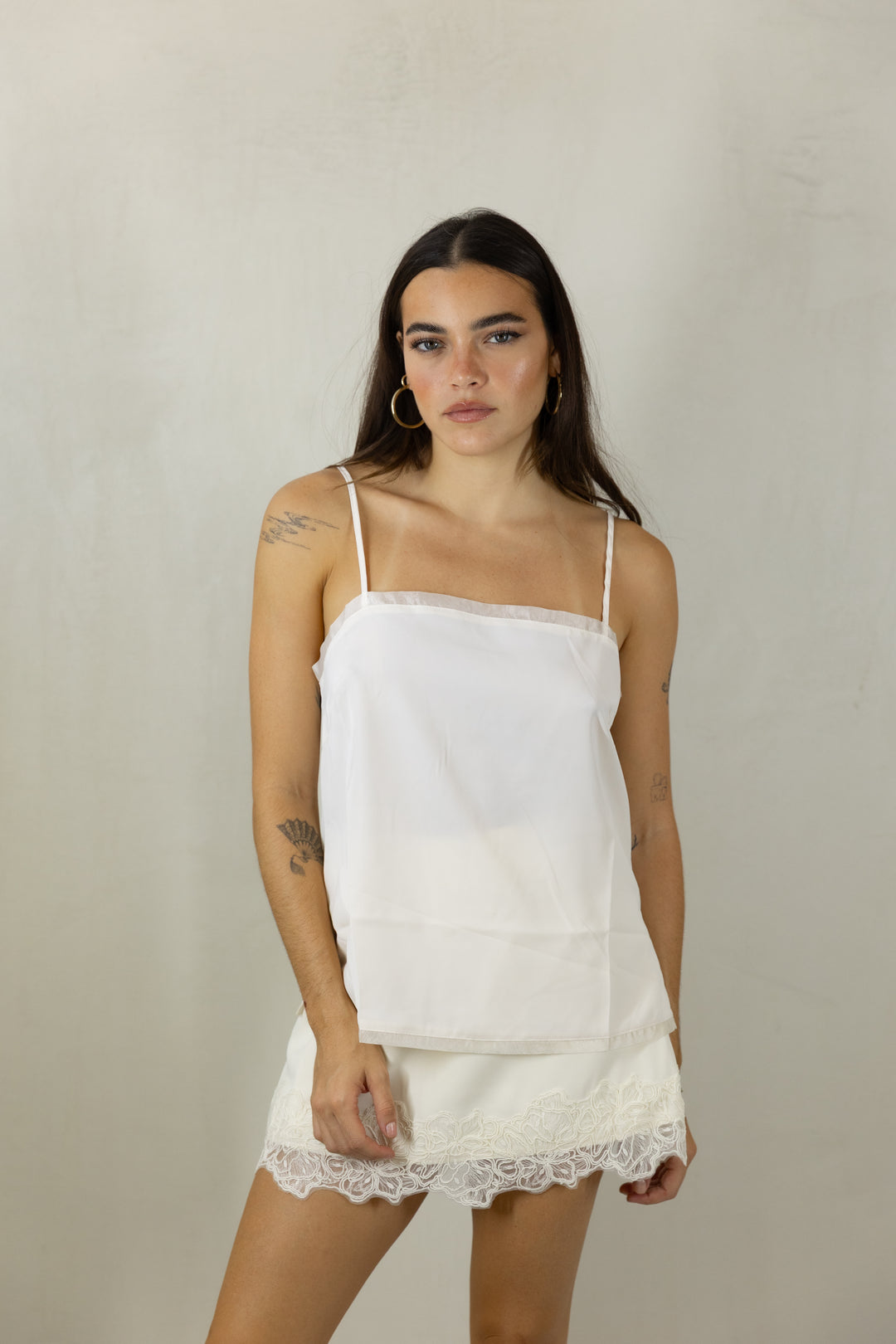 Ecru Organza Trim Top