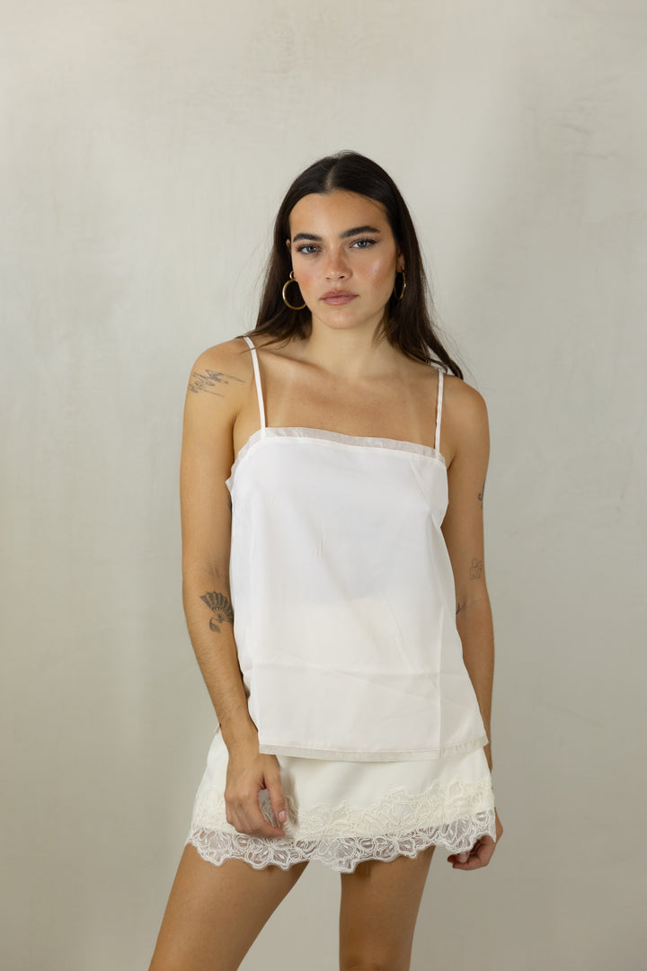 Ecru Organza Trim Top