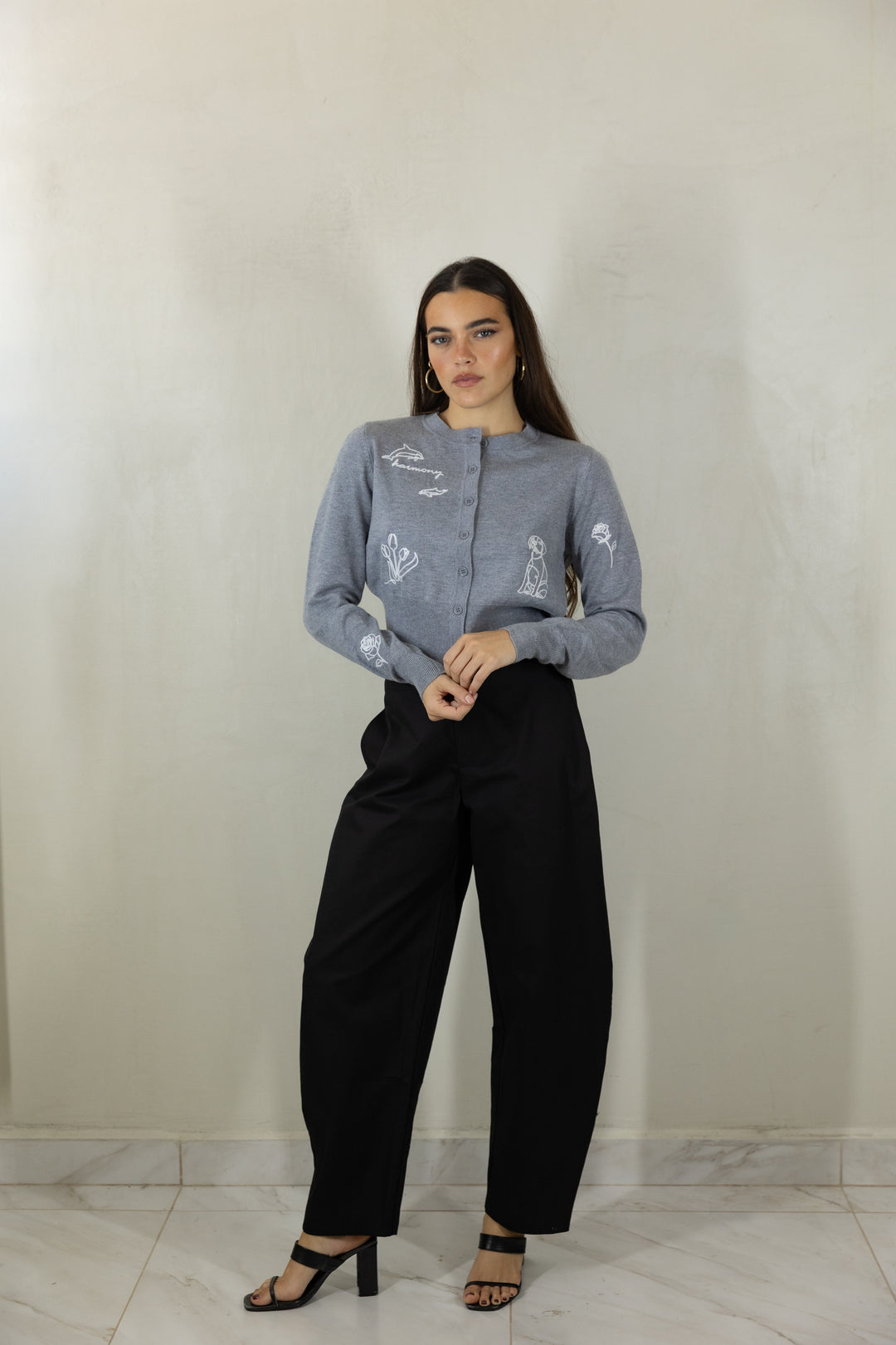 Knitted Embroidery Cardigan Top