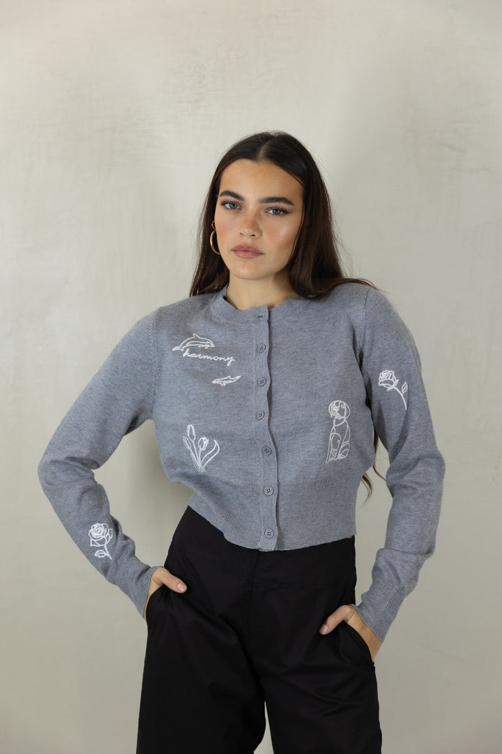 Knitted Embroidery Cardigan Top