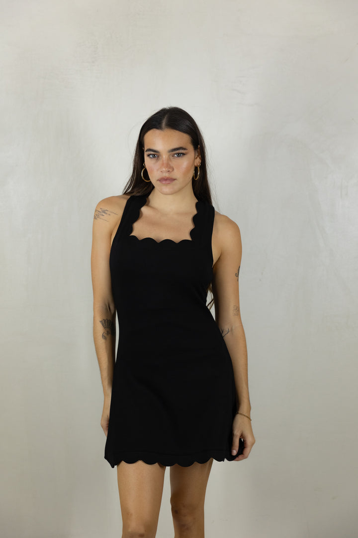 Black Scalloped Romper Dress