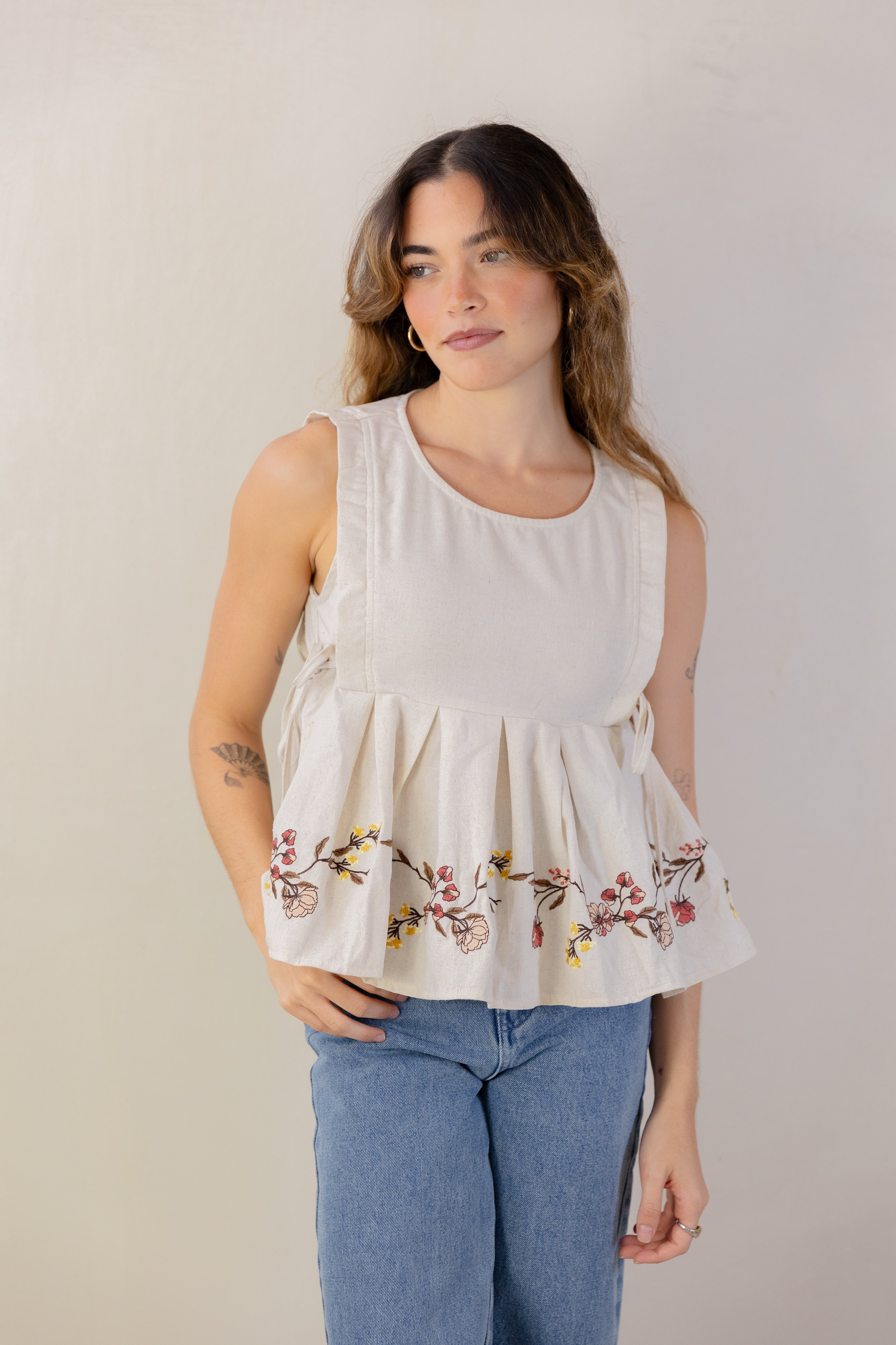 Oatmeal Embroidered Top