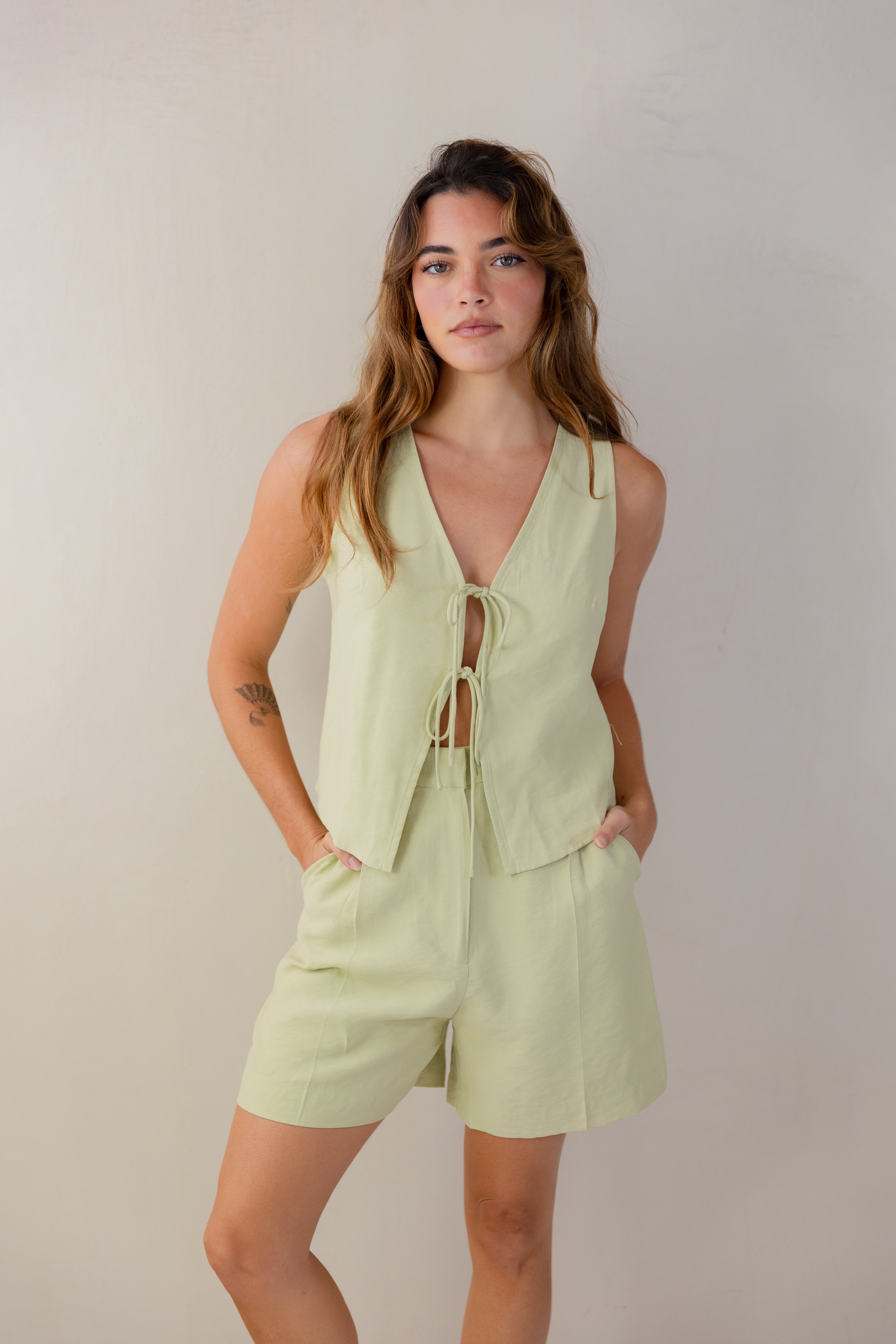 Green Linen Shorts