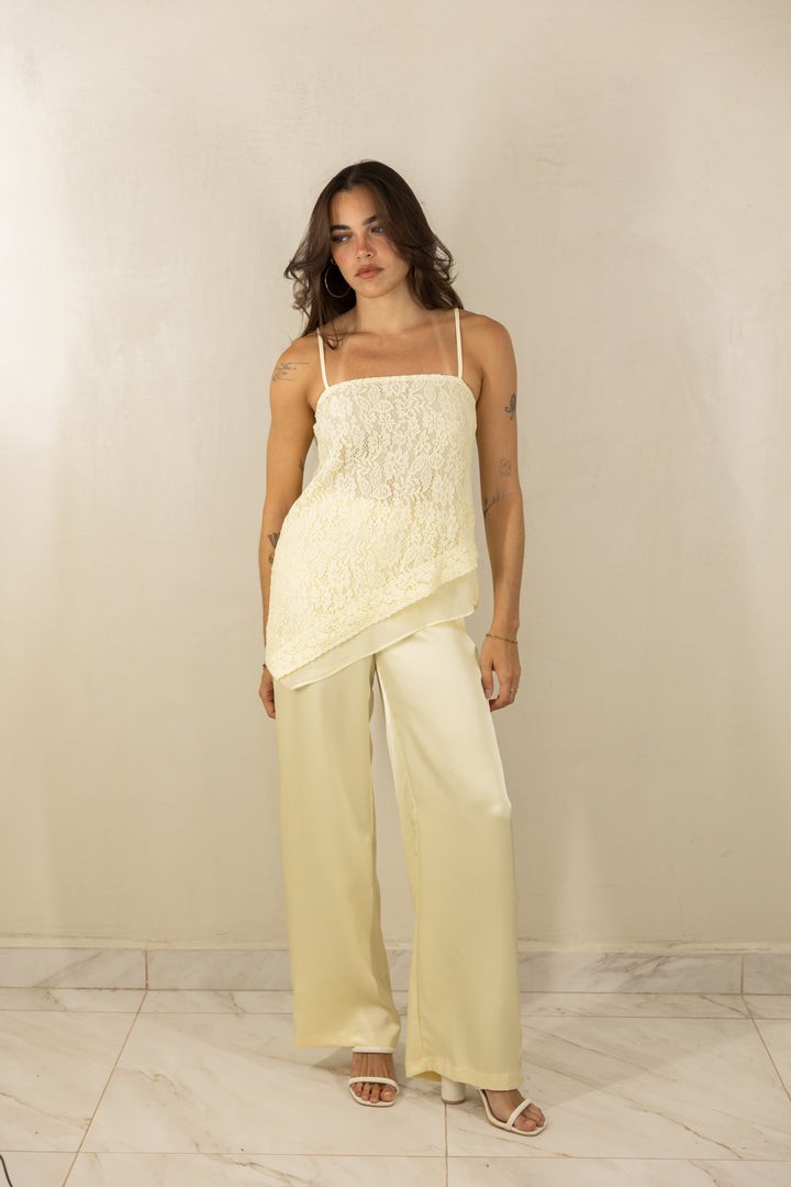 Lemon Satin Pants