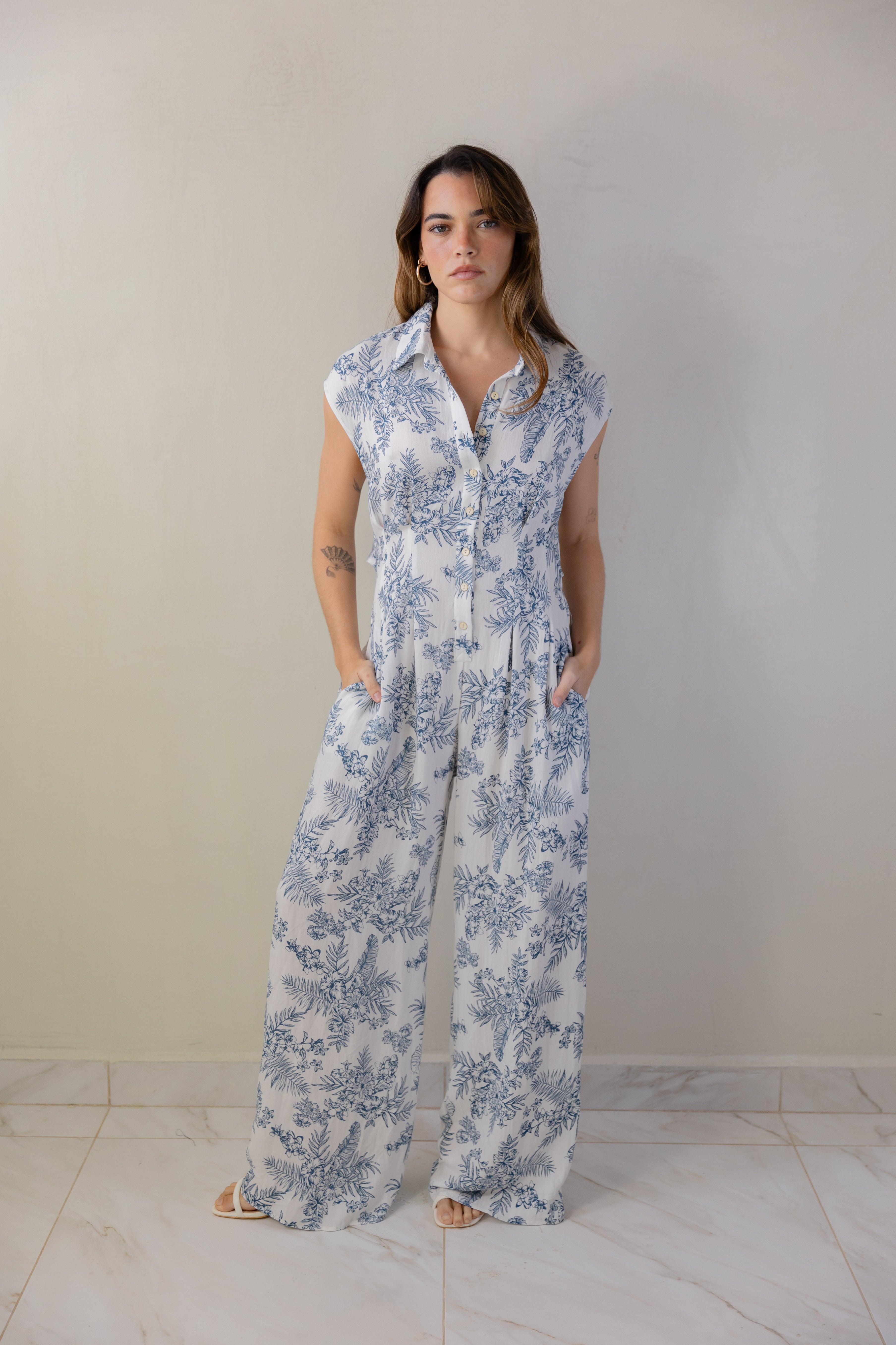 Printed Palms Jumpsuit