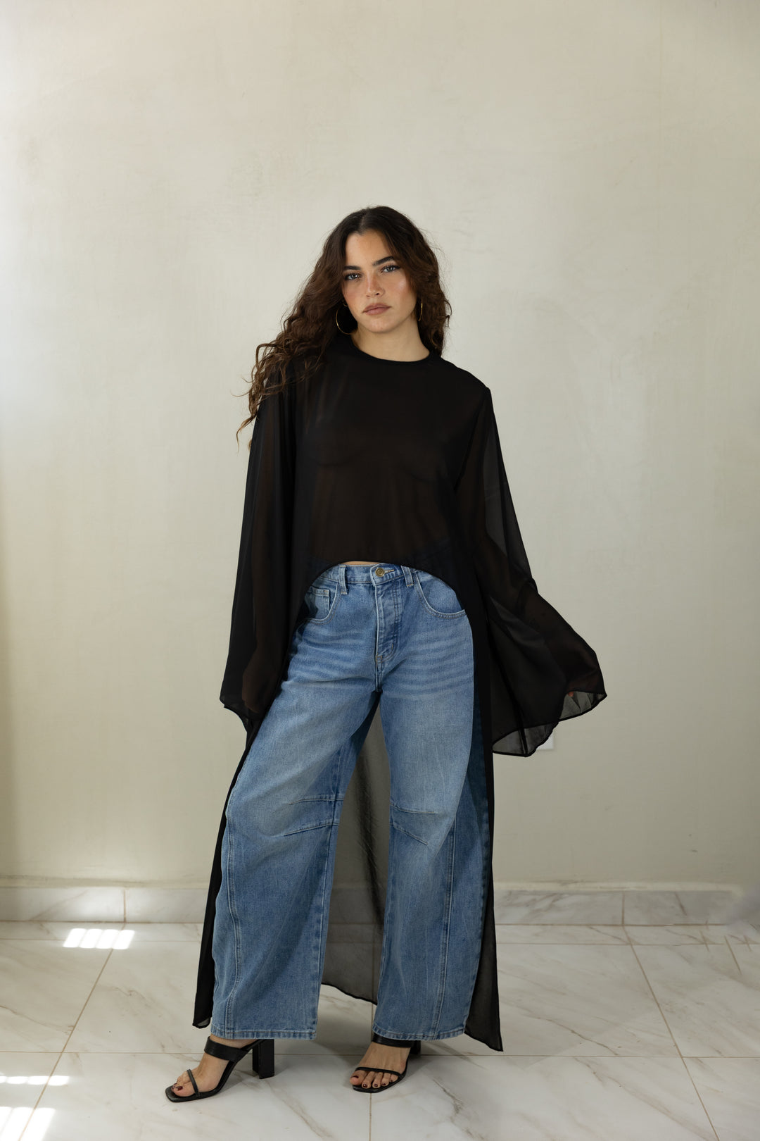 Black High-Low Chiffon Top