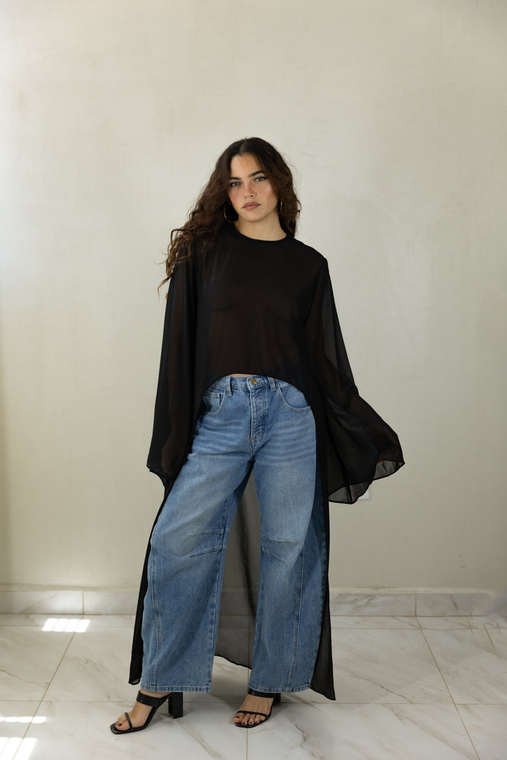 Black High-Low Chiffon Top