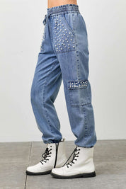 Pearl Stud Denim Jogger