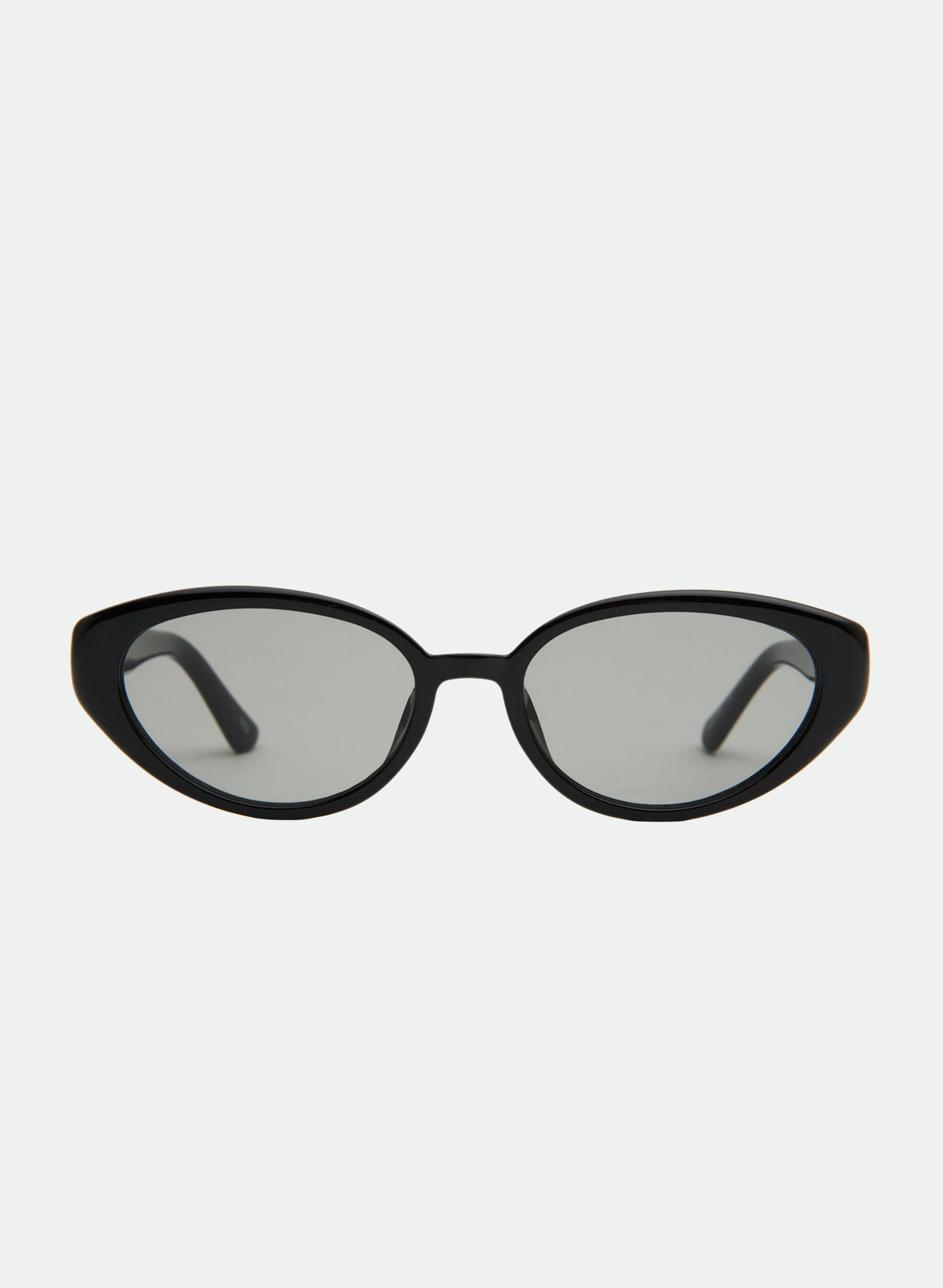 Greta angular black cat-eye sunglasses with smoke lenses, front view
