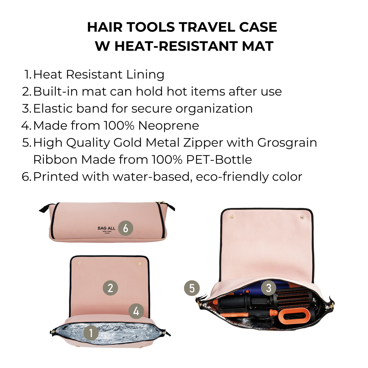 Hair Tools Travel Case with Heat-Resistant Mat Pink/Blush