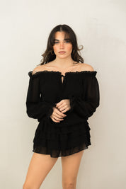 Black Chiffon Romper Dress