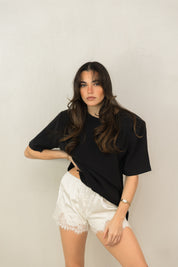 Cream Lace Satin Shorts