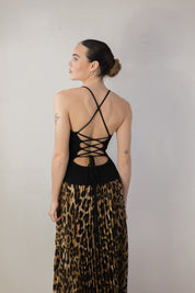 Pleated Leopard Dress