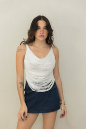 White Fringe Top