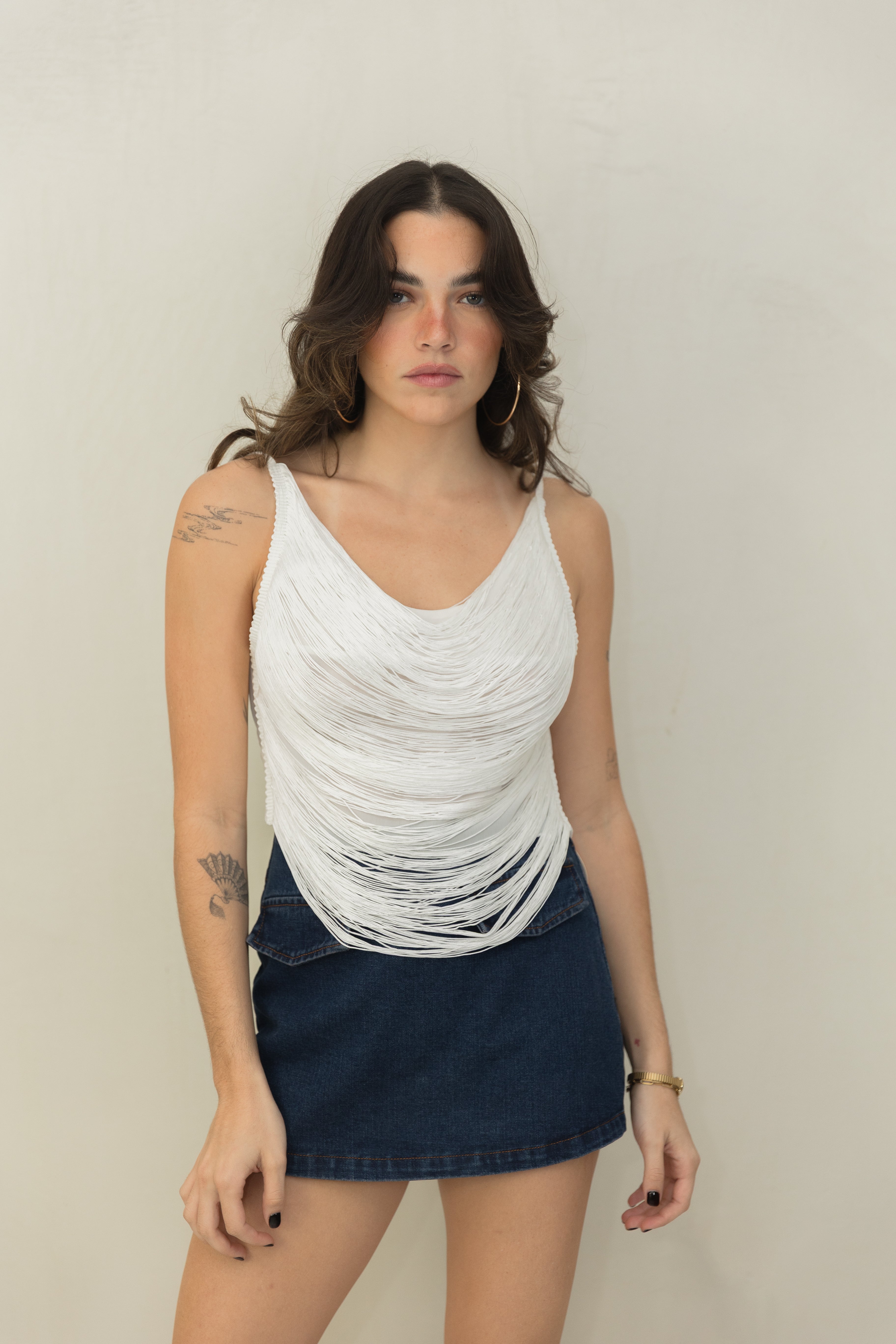 White Fringe Top