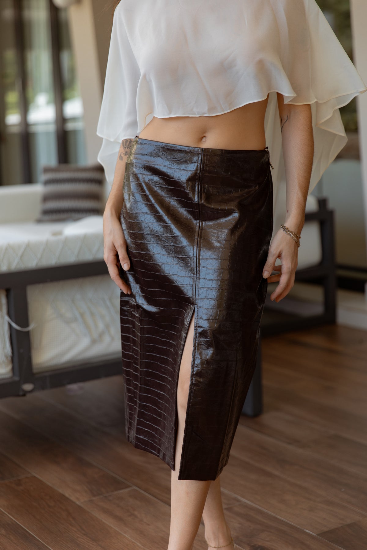 Brown Croc Pencil Skirt