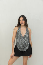 Gunmetal Sequin Top