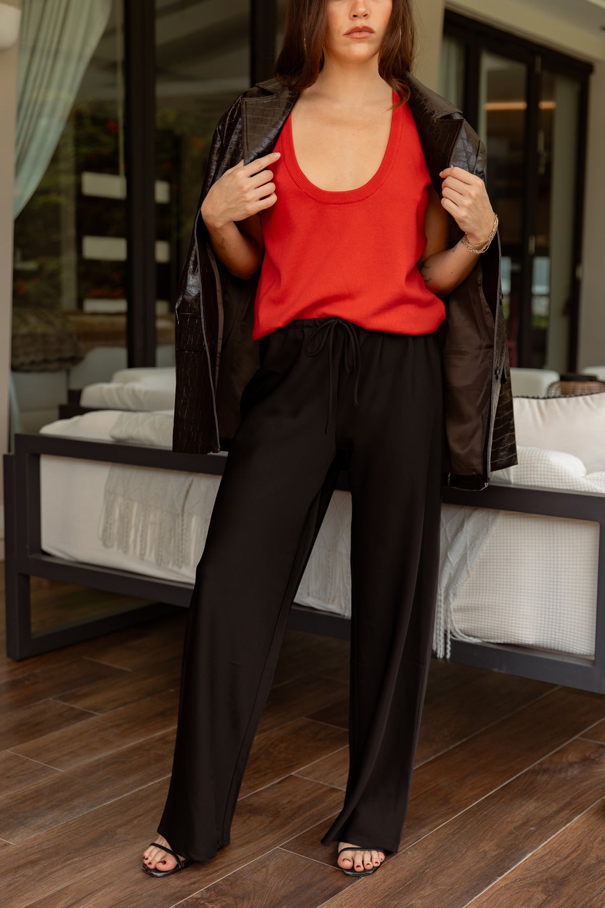 Woven Satin Mid-Rise Straight-Cut Jumpsuit