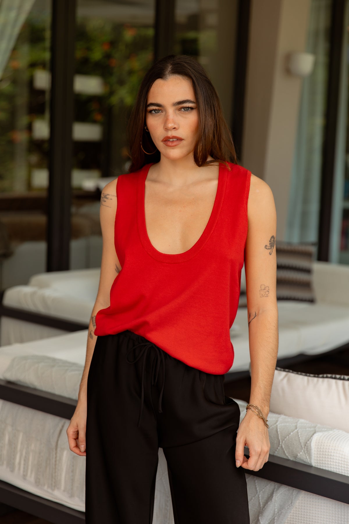 Red Scoop Neck Top