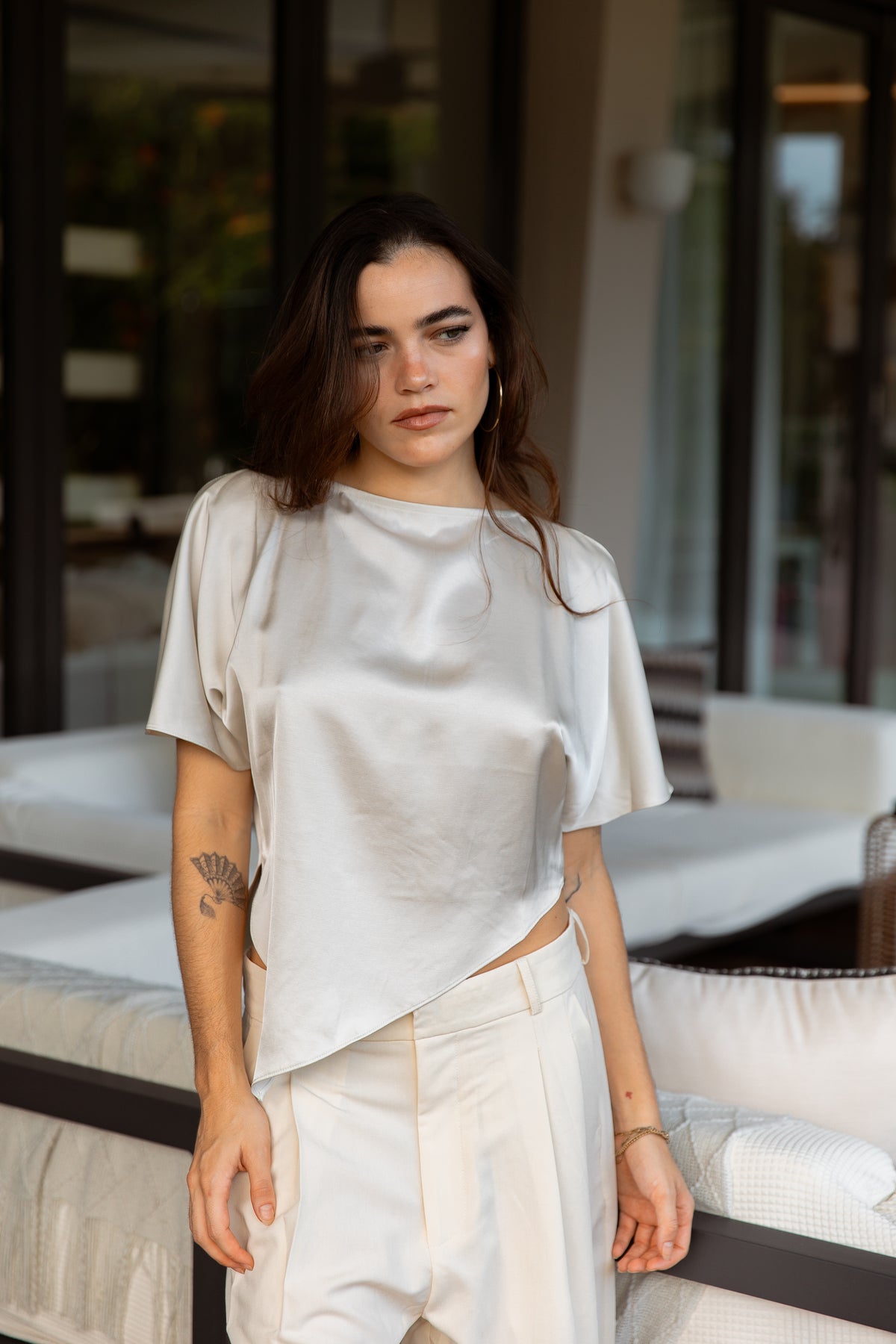 Pointy Hem Satin Top