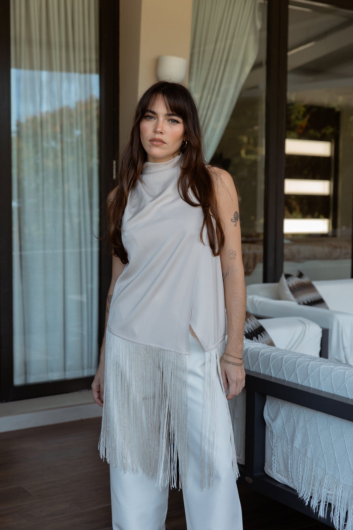 Cream Fringe Top