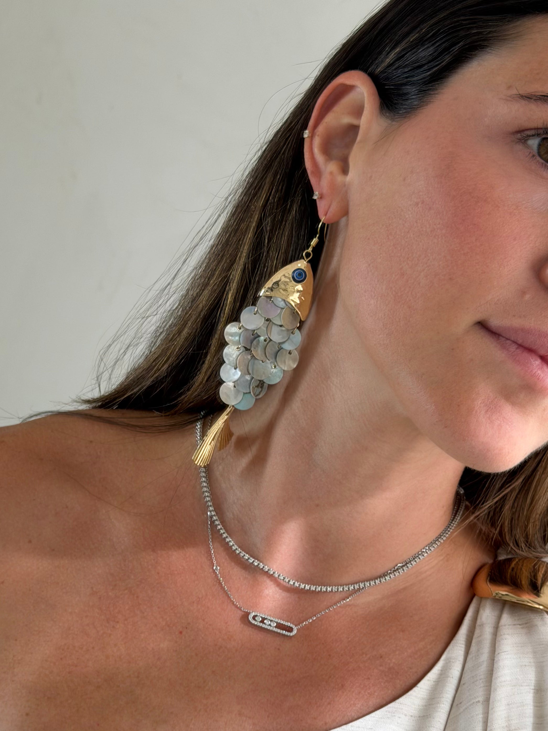 Beige Fish Earrings