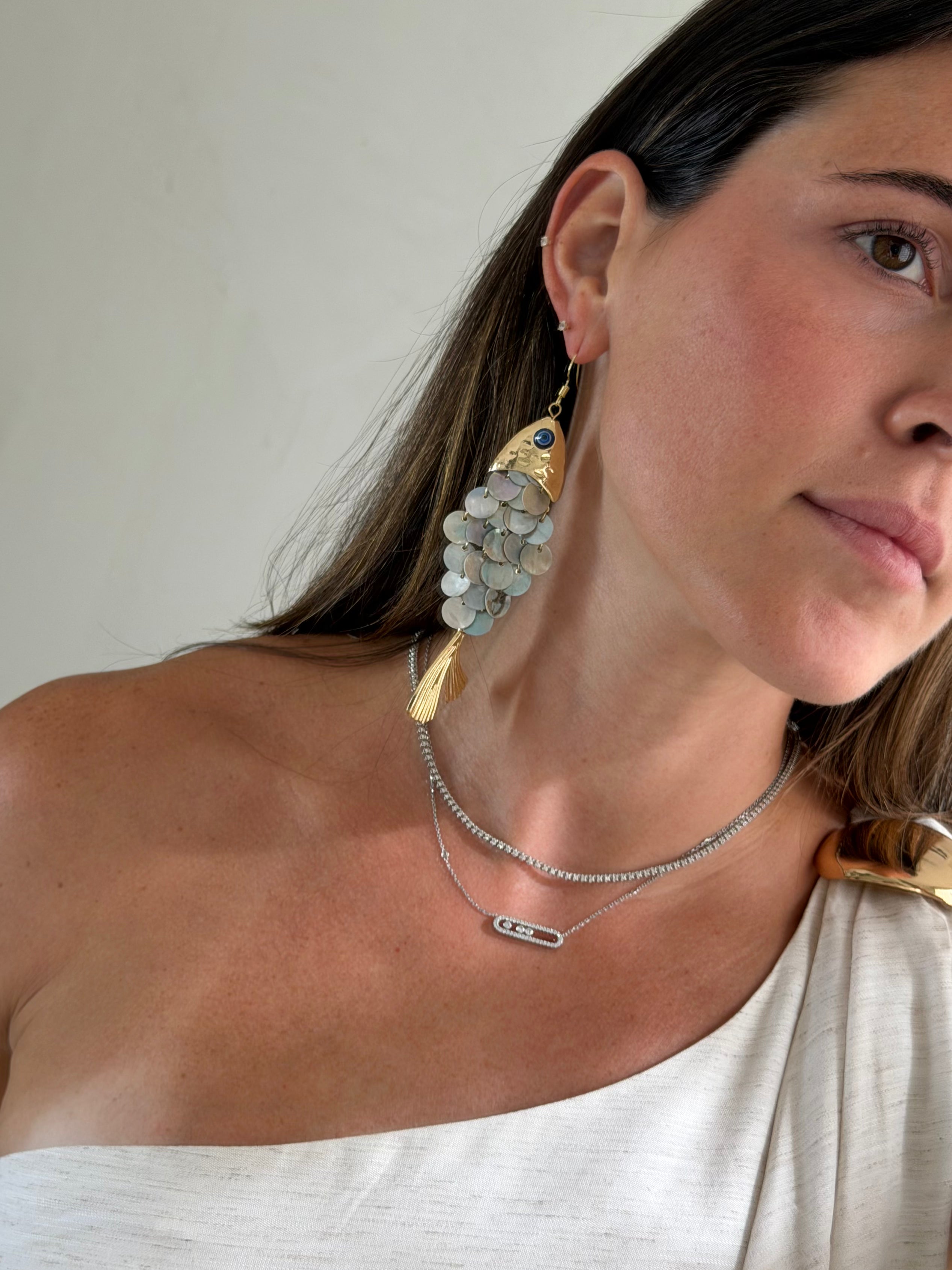 Beige Fish Earrings