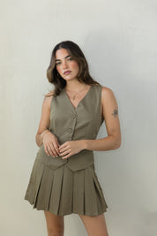 Olive Pleated Dress