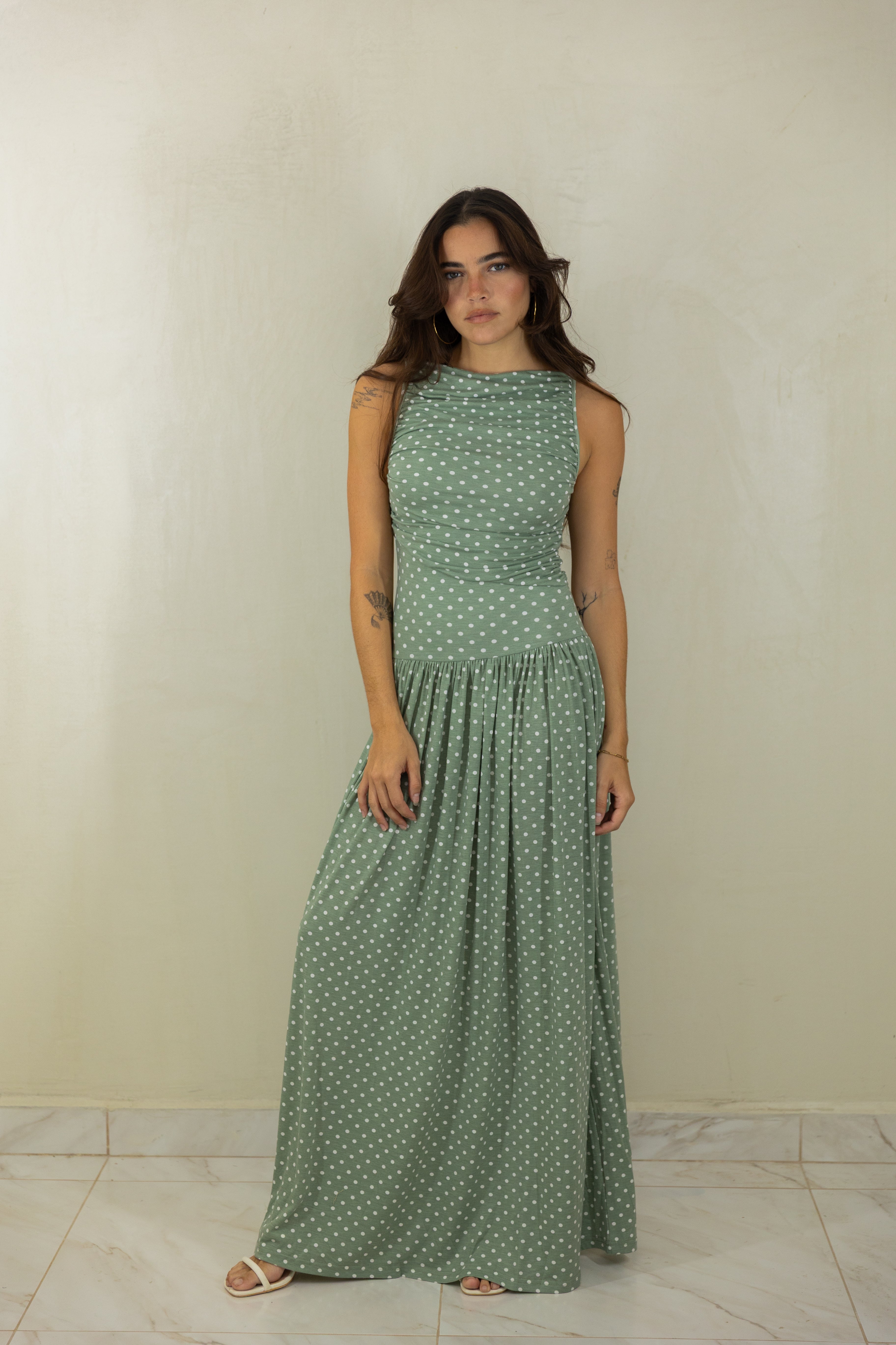 Sage Polka Dress