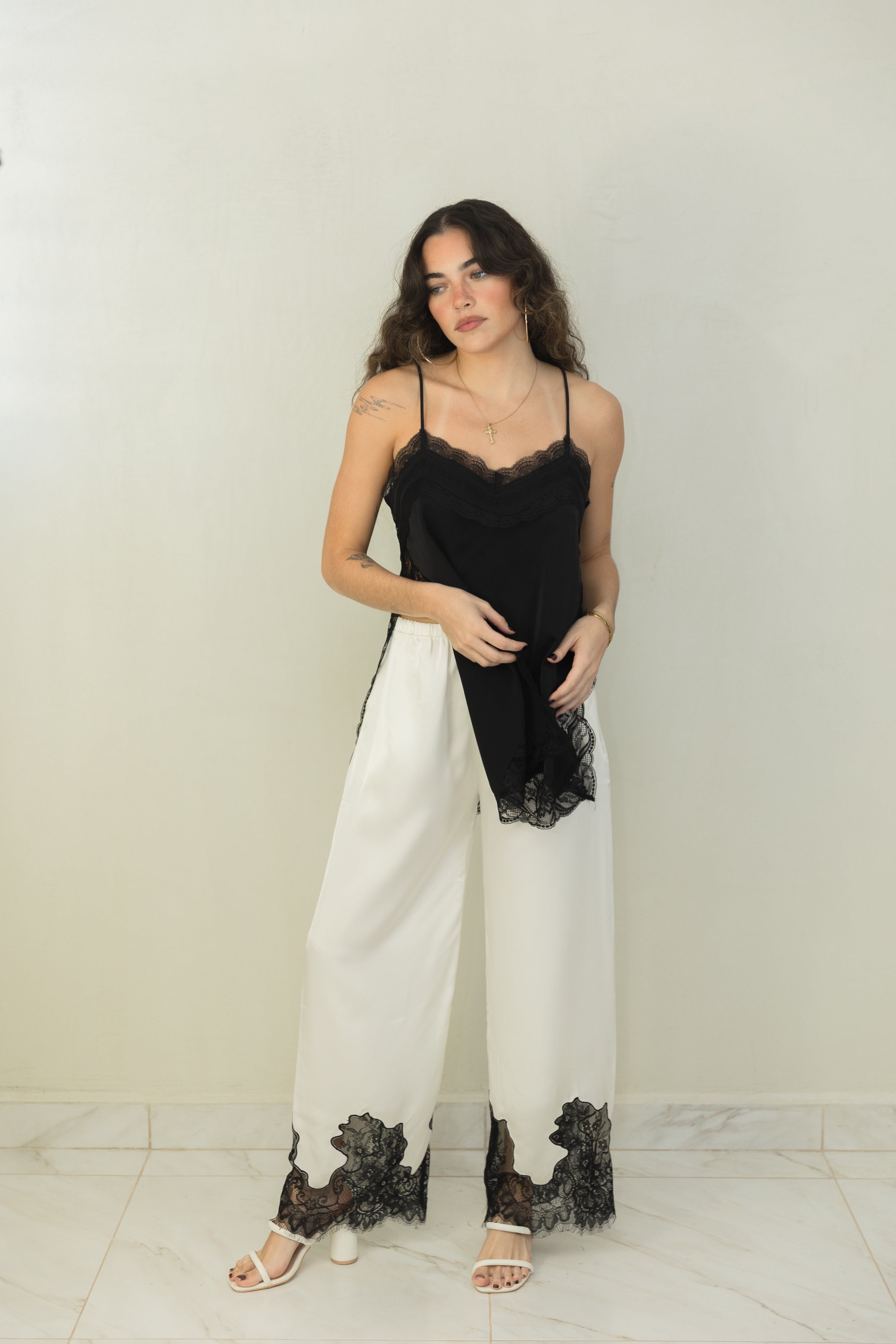 Cream Lace Detail Pant