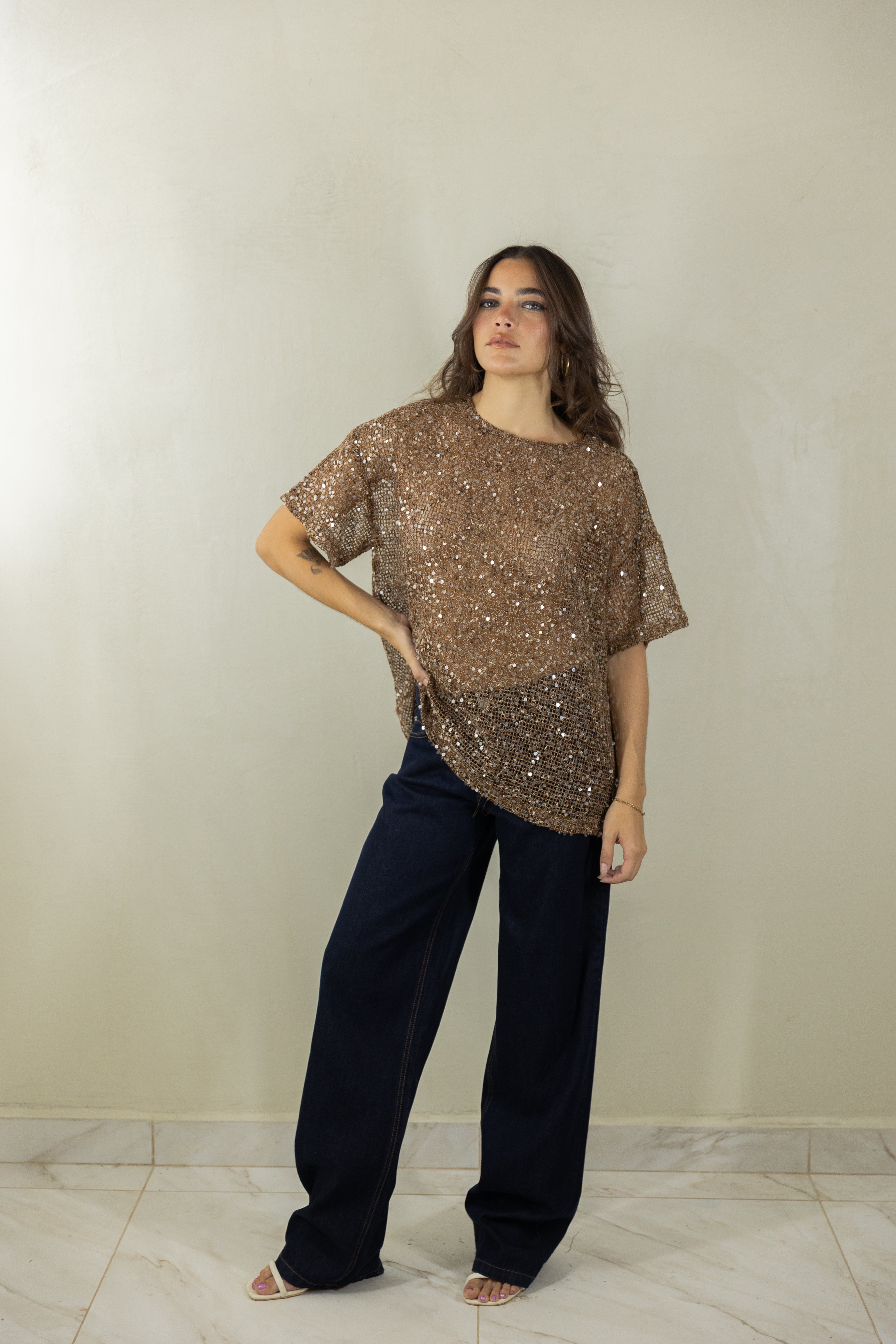 Sequin Brown Top